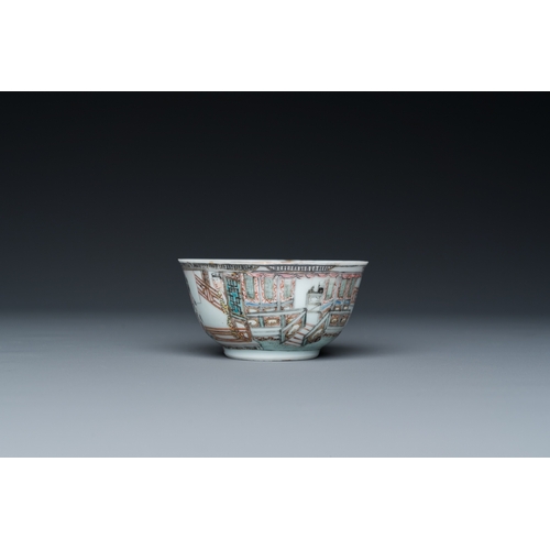 304 - A fine Chinese famille rose cup and saucer with go-players, YongzhengDia.: 11,5 cm (the saucer)Dia.:... 