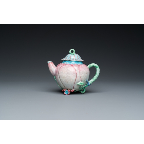 314 - A Chinese famille rose 'lotus' teapot and cover, YongzhengL.: 15 cm - H.: 13 cm
 
 Condition: (UV-ch... 