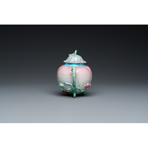 314 - A Chinese famille rose 'lotus' teapot and cover, YongzhengL.: 15 cm - H.: 13 cm
 
 Condition: (UV-ch... 