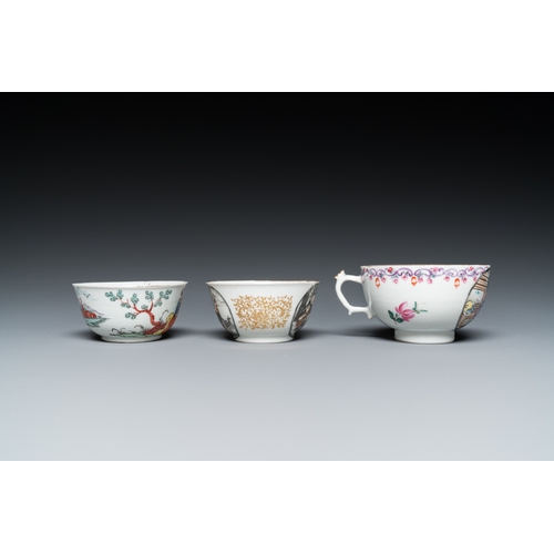 335 - Three Chinese export porcelain cups and saucers, QianlongDia.: 13,5 cm (the largest saucer) Dia.: 10... 