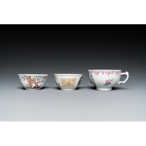 335 - Three Chinese export porcelain cups and saucers, QianlongDia.: 13,5 cm (the largest saucer) Dia.: 10... 