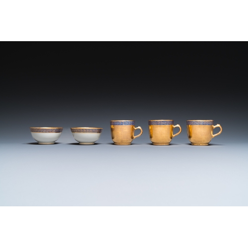 342 - Ten rare Chinese PM-monogrammed gilt-ground cups and saucers, Yongzheng/QianlongDia.: 14 cm (the sau... 