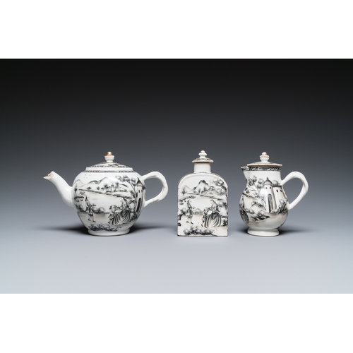 350 - A Chinese grisaille 11-piece tea service with a European lady with a child, QianlongH.: 13 cm - L.: ... 