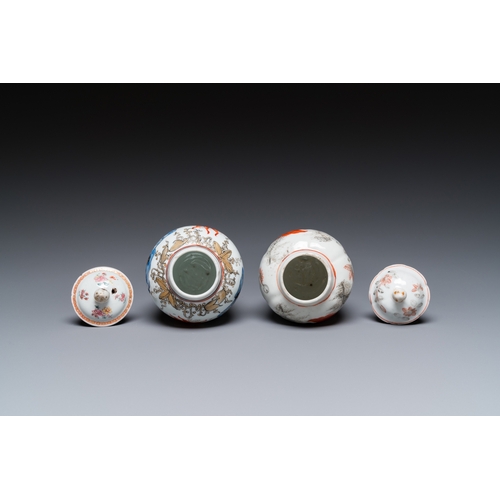 361 - Two Chinese blue, white and iron-red 'carps' tea caddies, YongzhengH.: 13 cm (the tallest)... 