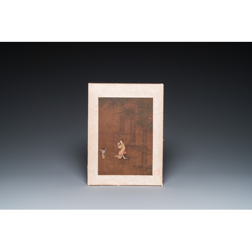 379 - Chinese School: 'Lady and servant', ink and colour on silk, MingDim.: 39 x 28,5 cm (the frame)Dim.: ... 