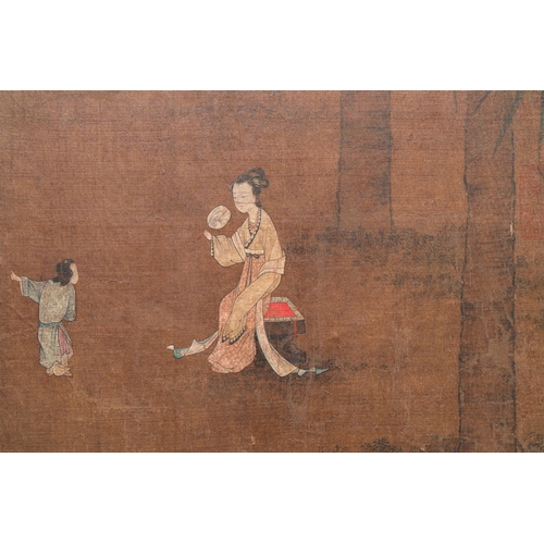 379 - Chinese School: 'Lady and servant', ink and colour on silk, MingDim.: 39 x 28,5 cm (the frame)Dim.: ... 