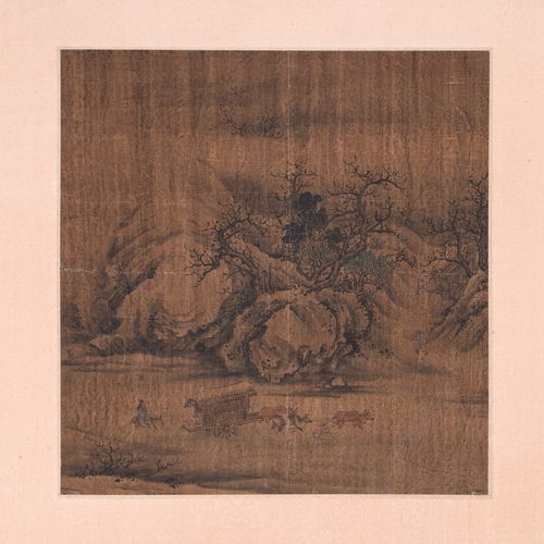 384 - Chinese School: 'Two mountainous landscapes with scholars', ink and colour on silk, probably MingDim... 