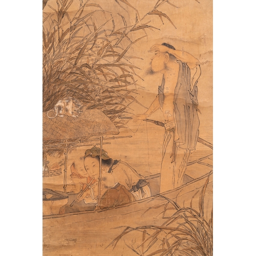 385 - Luo Qing ç¾æ¸ (1821-1899): 'Four scrolls with figures in rocky landscapes', ink and colour on pape... 