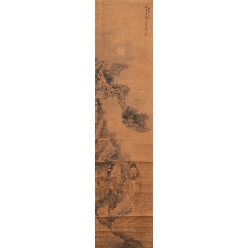 385 - Luo Qing ç¾æ¸ (1821-1899): 'Four scrolls with figures in rocky landscapes', ink and colour on pape... 