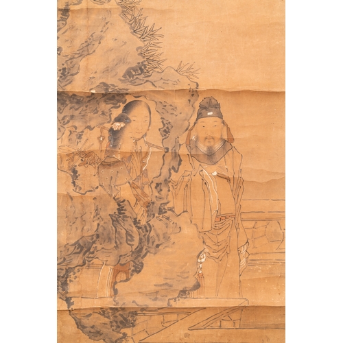 385 - Luo Qing ç¾æ¸ (1821-1899): 'Four scrolls with figures in rocky landscapes', ink and colour on pape... 