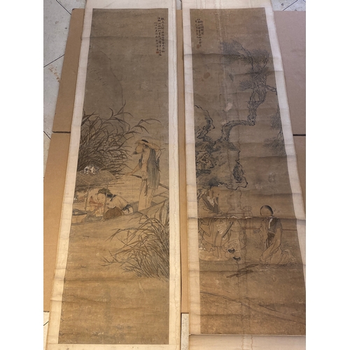 385 - Luo Qing ç¾æ¸ (1821-1899): 'Four scrolls with figures in rocky landscapes', ink and colour on pape... 