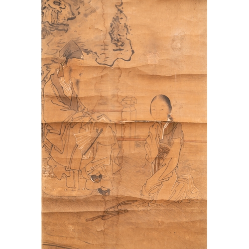 385 - Luo Qing ç¾æ¸ (1821-1899): 'Four scrolls with figures in rocky landscapes', ink and colour on pape... 