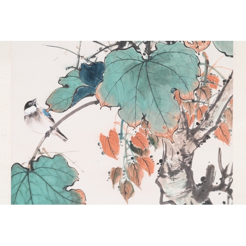 388 - Attributed to Yan Bolong é¡ä¼¯é¾ (1898-1955): 'Birds', ink and colour on paperDim.: 219 x 49,5 cm ... 