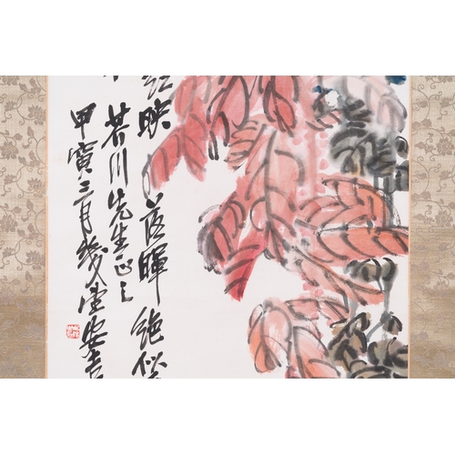 390 - Follower of Wu Changshuo å³æç¢© (1844-1927): 'Autumn', ink and colour on paper, dated 1914Dim.: 1... 