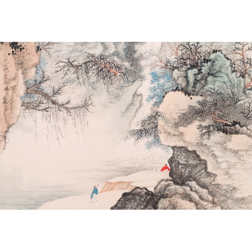 392 - Wang Jiqian çå­£é· (1906-2003): 'Landscape with waterfall', ink and colour on paper, dated 1996Di... 