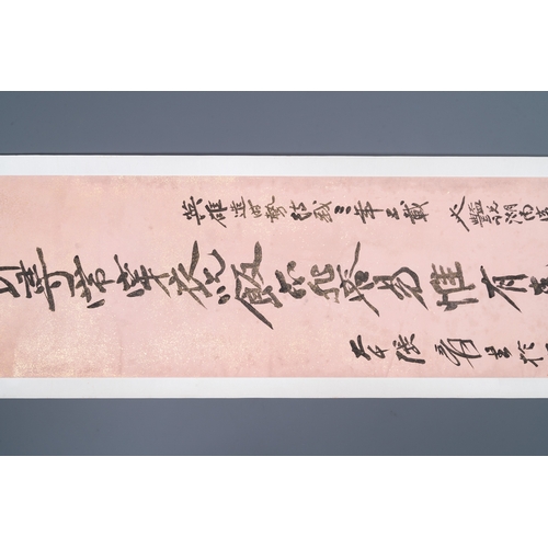 393 - Attributed to Zhang Daqian å¼µå¤§å (1898-1983): 'Two vertical sets of calligraphy', ink on gold-sp... 