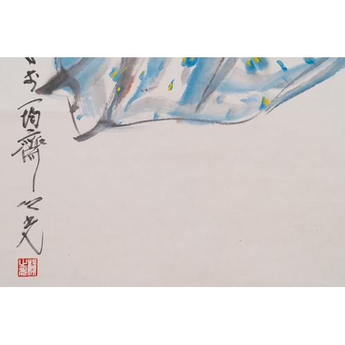 395 - Yang Zhiguang æ¨ä¹å (1930-2016): 'Dancer', ink and colour on paper, dated 1990Dim.: 168,5 x 51 c... 