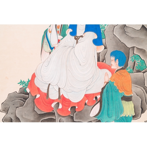 397 - Attributed to Ren Xun ä»»è° (1835-1893): 'Bodhisattva with servants', ink and colour on paperDim.: ... 