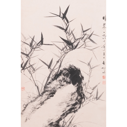 399 - Attributed to Qi Gong åå (1912-2005): 'Bamboo with rocks', ink on paper, dated 1967Dim.: 168 x 5... 