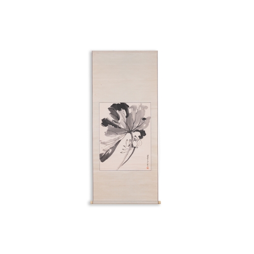 400 - Liang Danfong æ¢ä¸¹ä¸° (1935-2021): 'Lotus', ink on paper, dated 1976Dim.: 136 x 58 cm (the scroll)... 