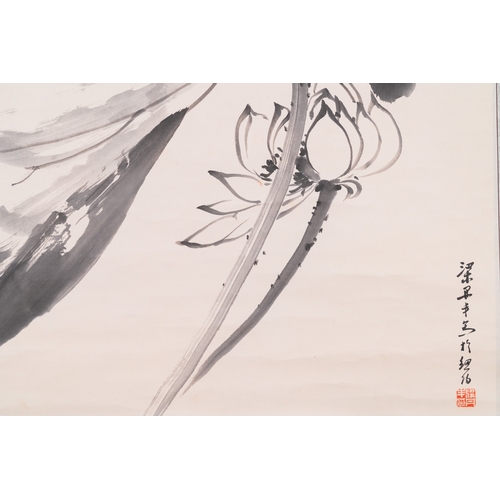 400 - Liang Danfong æ¢ä¸¹ä¸° (1935-2021): 'Lotus', ink on paper, dated 1976Dim.: 136 x 58 cm (the scroll)... 