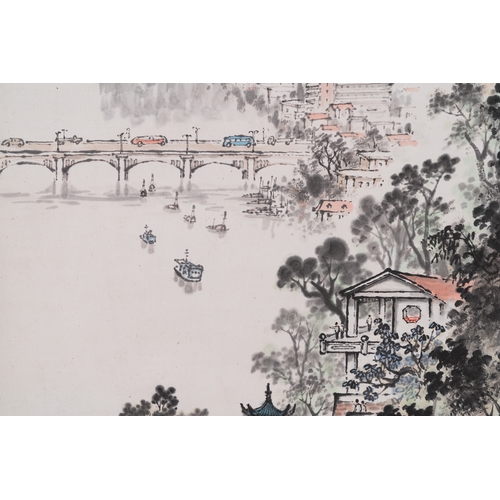 403 - Qian Songyan é¢æ¾åµ (1899-1986): 'Landscape with modern buildings', ink and colour on paper, date... 