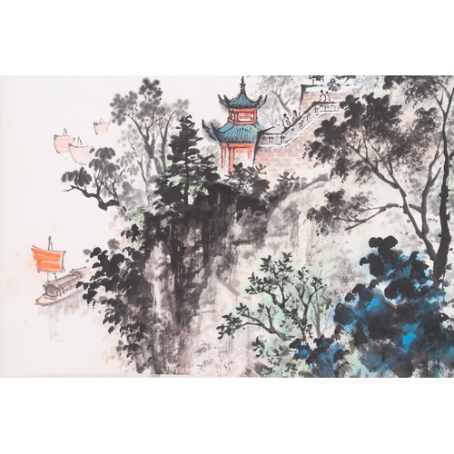 403 - Qian Songyan é¢æ¾åµ (1899-1986): 'Landscape with modern buildings', ink and colour on paper, date... 