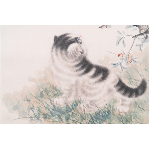 404 - Follower of Wang Xuetao çéªæ¿¤ (1903-1982): 'Cat and mantis', ink and colour on paper, dated 1945... 