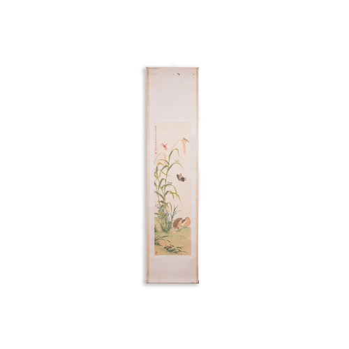 406 - Zhao Hao è¶æµ© 'ç³ä½' (1881-1949): 'Two quails and insects', ink and colour on silk, dated 1928Di... 