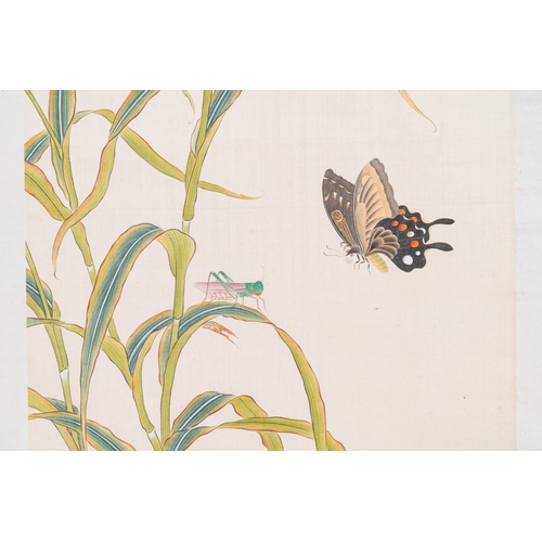 406 - Zhao Hao è¶æµ© 'ç³ä½' (1881-1949): 'Two quails and insects', ink and colour on silk, dated 1928Di... 