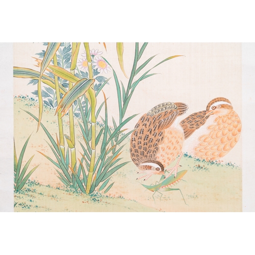 406 - Zhao Hao è¶æµ© 'ç³ä½' (1881-1949): 'Two quails and insects', ink and colour on silk, dated 1928Di... 