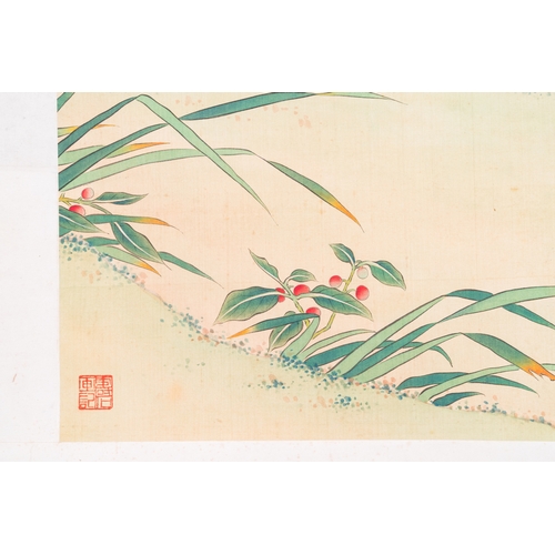 406 - Zhao Hao è¶æµ© 'ç³ä½' (1881-1949): 'Two quails and insects', ink and colour on silk, dated 1928Di... 