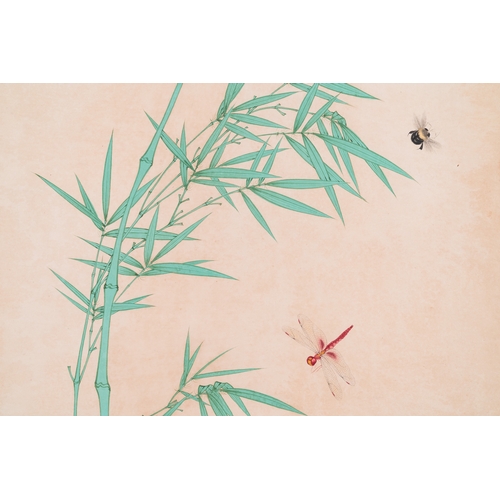 408 - Attributed to Yu Fei'an äºéé (1889-1959): 'Bamboo and insects', ink and colour on silk, dated 1... 