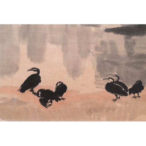 411 - Xu Beihong å¾æ²é´» (1895-1953): 'Landscape with six cormorantsâ, woodblock print by Rong Bao Zha... 