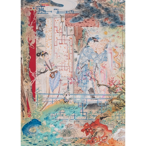 421 - Hu Yefo è¡ä¹ä½ (1908-1980): 'Four scenes from Xi Xiang Ji', ink and colour on paperDim.: 65 x 42 ... 