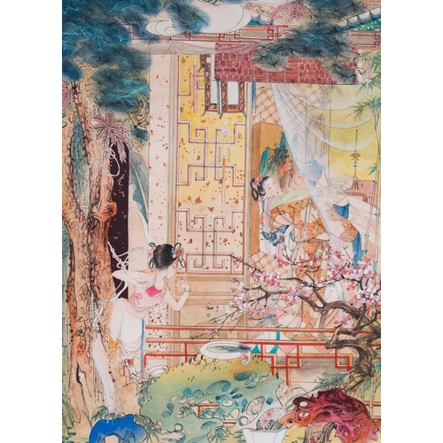 421 - Hu Yefo è¡ä¹ä½ (1908-1980): 'Four scenes from Xi Xiang Ji', ink and colour on paperDim.: 65 x 42 ... 