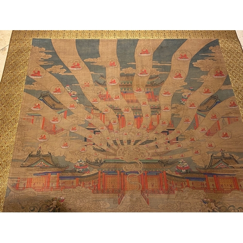 424 - Chinese school: 'The 33-headed Avalokitesvara', ink and colour on silk, 19/20th C.Dim.: 374,5 x 88,5... 