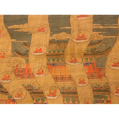 424 - Chinese school: 'The 33-headed Avalokitesvara', ink and colour on silk, 19/20th C.Dim.: 374,5 x 88,5... 