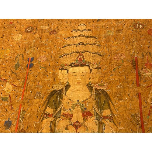 424 - Chinese school: 'The 33-headed Avalokitesvara', ink and colour on silk, 19/20th C.Dim.: 374,5 x 88,5... 