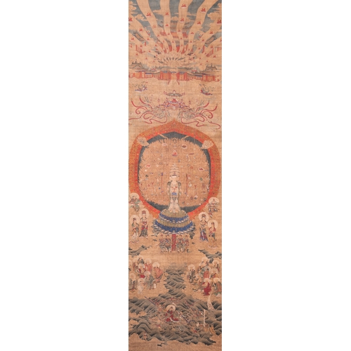 424 - Chinese school: 'The 33-headed Avalokitesvara', ink and colour on silk, 19/20th C.Dim.: 374,5 x 88,5... 