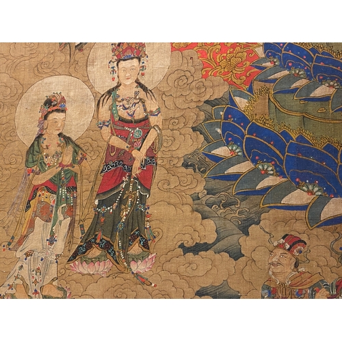 424 - Chinese school: 'The 33-headed Avalokitesvara', ink and colour on silk, 19/20th C.Dim.: 374,5 x 88,5... 