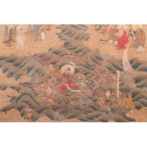 424 - Chinese school: 'The 33-headed Avalokitesvara', ink and colour on silk, 19/20th C.Dim.: 374,5 x 88,5... 