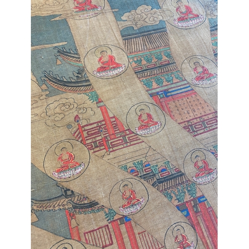 424 - Chinese school: 'The 33-headed Avalokitesvara', ink and colour on silk, 19/20th C.Dim.: 374,5 x 88,5... 