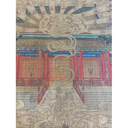 424 - Chinese school: 'The 33-headed Avalokitesvara', ink and colour on silk, 19/20th C.Dim.: 374,5 x 88,5... 