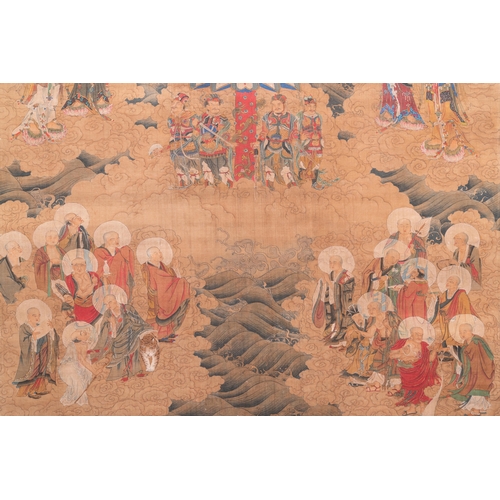 424 - Chinese school: 'The 33-headed Avalokitesvara', ink and colour on silk, 19/20th C.Dim.: 374,5 x 88,5... 