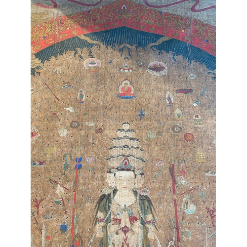 424 - Chinese school: 'The 33-headed Avalokitesvara', ink and colour on silk, 19/20th C.Dim.: 374,5 x 88,5... 