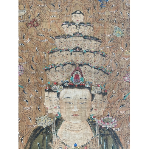 424 - Chinese school: 'The 33-headed Avalokitesvara', ink and colour on silk, 19/20th C.Dim.: 374,5 x 88,5... 