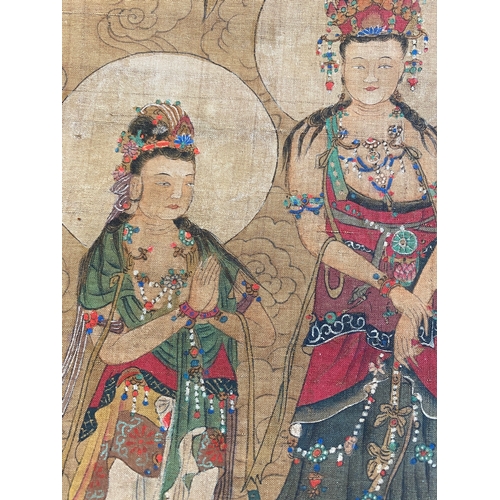 424 - Chinese school: 'The 33-headed Avalokitesvara', ink and colour on silk, 19/20th C.Dim.: 374,5 x 88,5... 