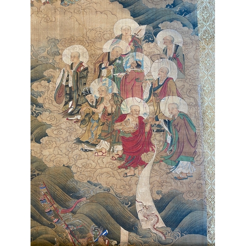 424 - Chinese school: 'The 33-headed Avalokitesvara', ink and colour on silk, 19/20th C.Dim.: 374,5 x 88,5... 