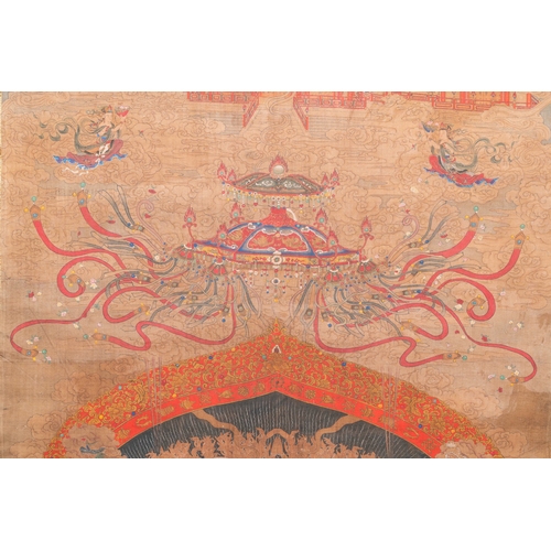 424 - Chinese school: 'The 33-headed Avalokitesvara', ink and colour on silk, 19/20th C.Dim.: 374,5 x 88,5... 